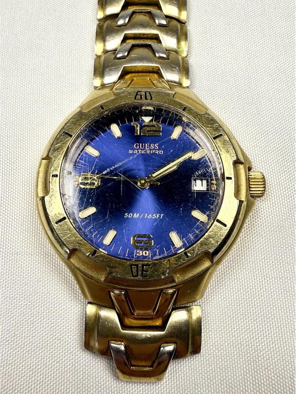 Guess Waterpro Mens Watch Stainless Steel G85305G Water Resistant Blue Face